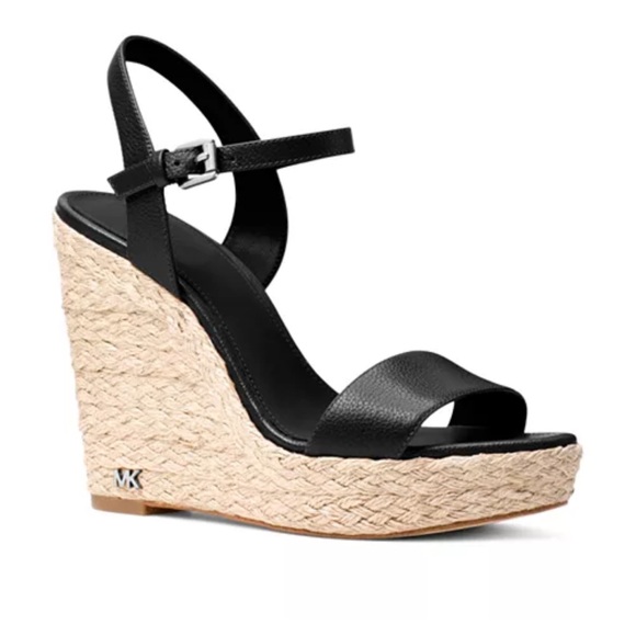 New- Michael Kors Women's Jill Leather Espadrille Platform Wedge Sandals, Size 8 - Picture 1 of 12